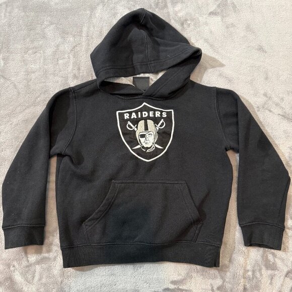 NFL Team Apparel Black Pullover Raiders Football Hoodie Embroidered Logo Sz 5/6 - Picture 1 of 6